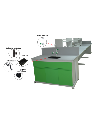 LAB ISLAND BENCH c/w REAGENT RACK & SINK